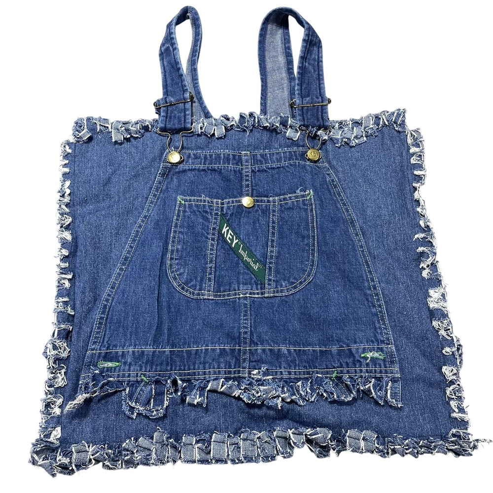 Key Custom Bag‎ Womens One Size Blue Denim Fringe Bib Overall Cropped Adjustable